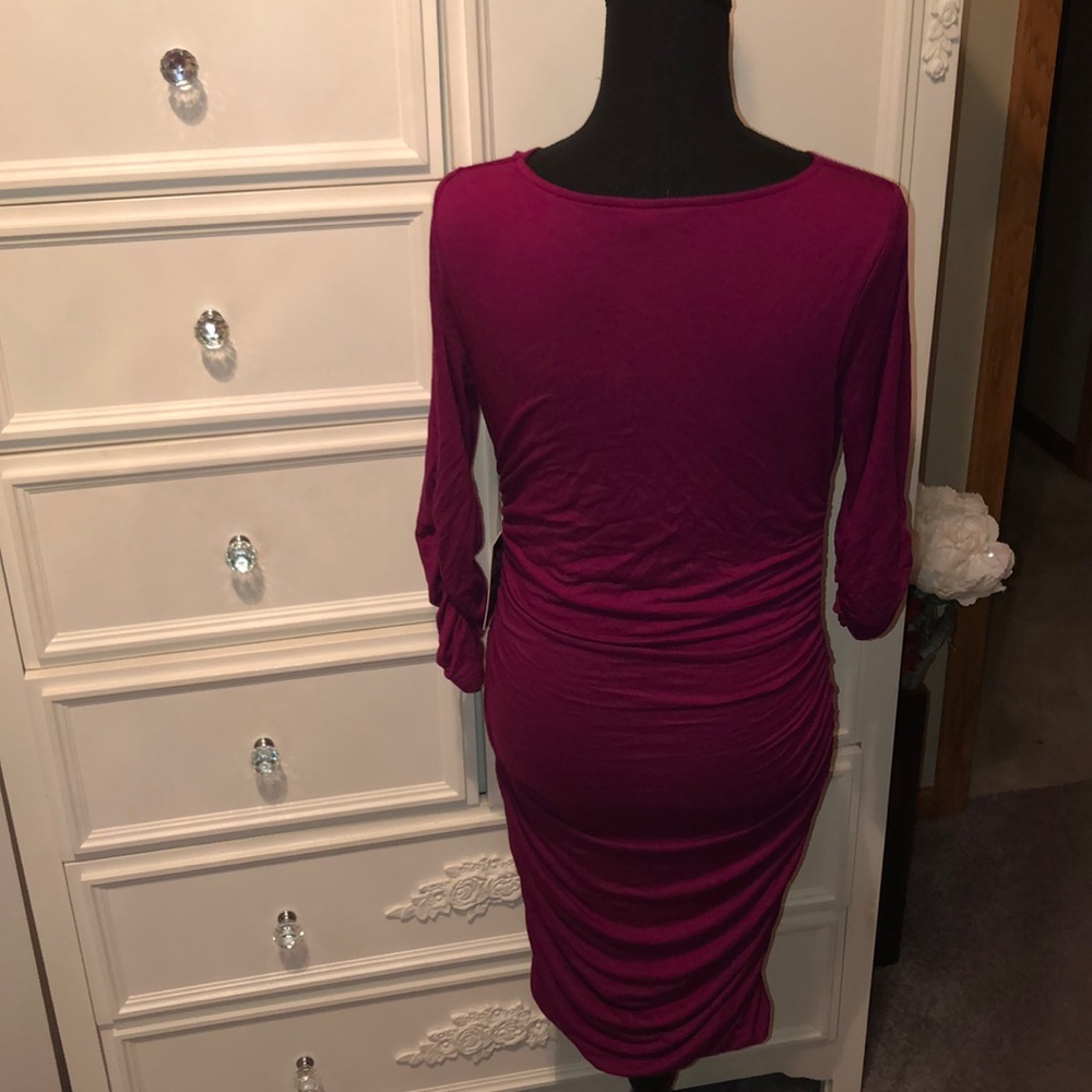 Brand New Express Ruched Dress in Magenta—Medium - Picture 6 of 8